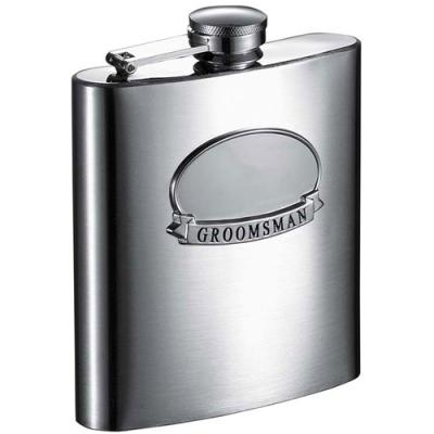 Visol Groomsman Ribbon 6 oz Brushed Steel Flask