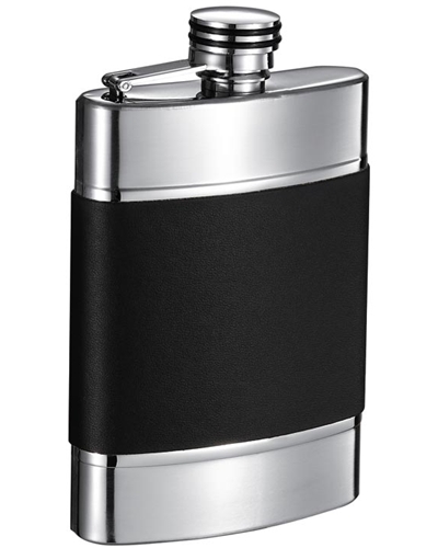 Visol Wickeln 6 oz Black Leather and Brushed Metal Hip Flask