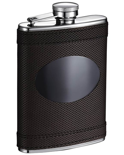 Visol Kearney 6 oz Brown Leatherette Flask with Black Engraving Plate