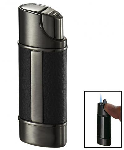 Visol Piccolo Leather & Gunmetal Wind-Resistant Torch Flame Lighter