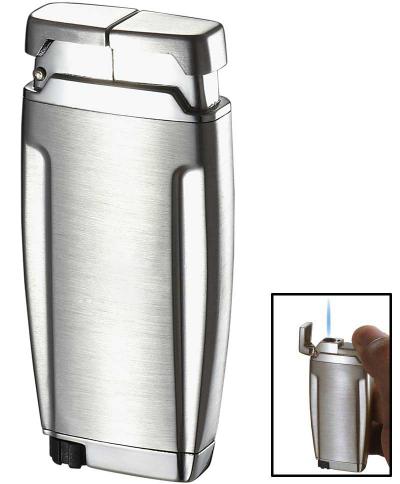 Visol Gemini Brushed Chrome Single Wind-Resistant Torch Flame Lighter