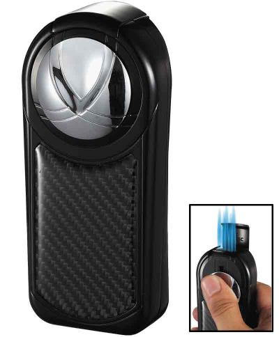 Visol Dobrev V Flame Black Carbon Fiber 5 Torch Flame Table Lighter