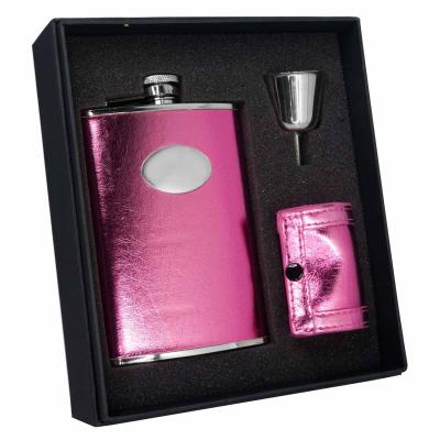 Visol Marilia 8oz Hot Pink Leatherette Deluxe Flask Gift Set