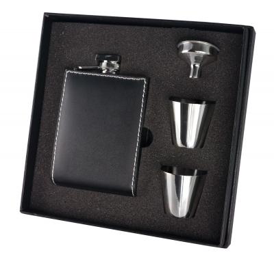 Visol Wallet 6oz Black Leatherette Stainless Steel Flask Gift Set