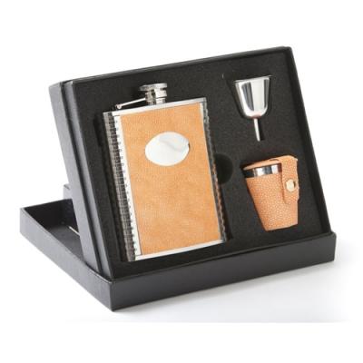 Visol Meridian Orange Lizard 6oz Deluxe Flask Gift Set