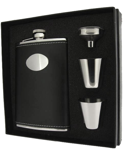 Visol Eclipse Z Black Leather 8oz Lux Flask Gift Set