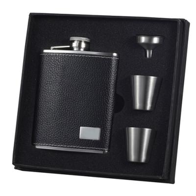 Visol Eclipse S Black Leather 6oz Deluxe Flask Gift Set
