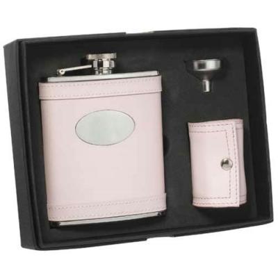 Visol Onida Pink Leather 6oz Deluxe Flask Gift Set