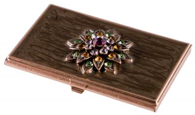 Visol Lotus Crystals and Lacquer Copper Womens Business Card Case
