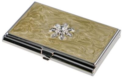 Visol Bloom Taupe Lacquer with Flower Crystals Womens Business Card Case
