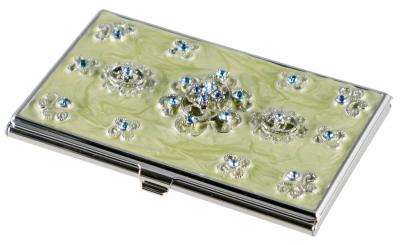 Visol Meridian Light Green Lacquer With Blue Crystals Womens Business Card Case
