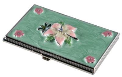 Visol Flora Green and Pink Lacquer with Crystals Womens Business Card Case