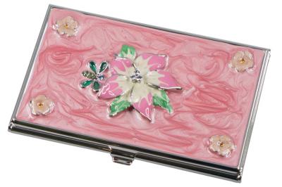 Visol Tanisha Pink Flower with Crystals Womens Business Card Case