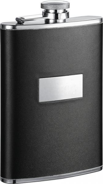 Visol Ontario Black Leather Stainless Steel Hip Flask - 8oz