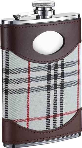 Visol Tobias Leather & White Plaid Liquor Flask - 8 ounces