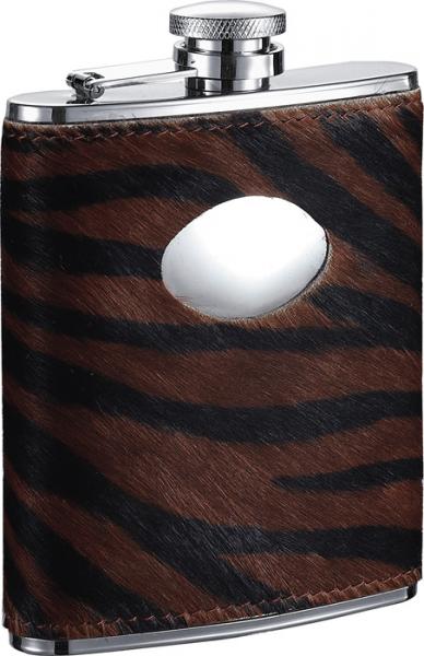Visol Tiger Imitation Leather Stainless Steel Hip Flask - 6oz