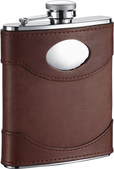 Visol Armstrong Brown Leather Stainless Steel Hip Flask - 6oz