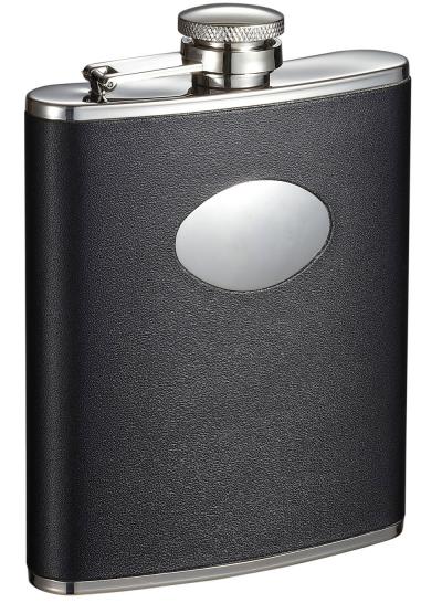 Visol Montego Black Leather Liquor Flask - 6 oz