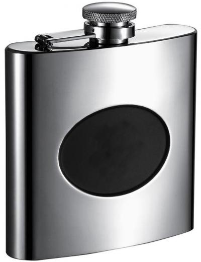 Visol Romare Polished Flask with Recessed Black Engraving Plate - 6 oz