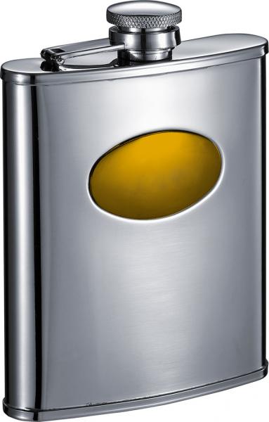 Visol Cardiff Stainless Steel Flask With Goldtone Engraving Plate - 6 oz