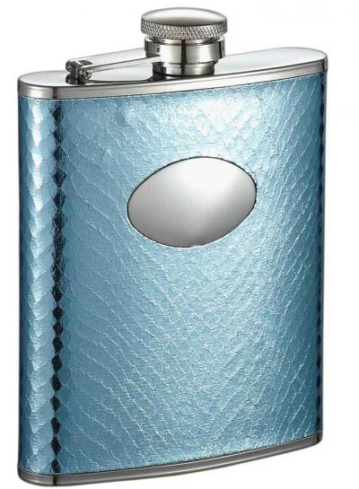 Visol Cielo Blue Snakeskin Stainless Steel Hip Flask - 6 oz
