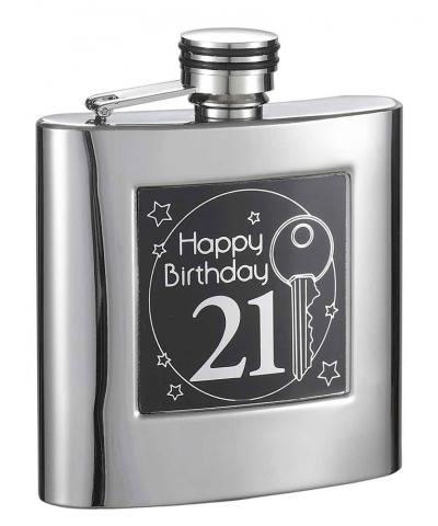 Visol Twenty First Birthday Stainless Steel Hip Flask - 6 oz