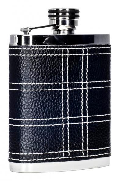 Visol Formal Black Leather and Stainless Steel Hip Flask - 7 oz