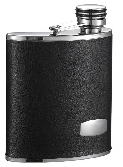 Visol Zen Black Leather Stainless Steel Wide Mouth Flask - 6 oz