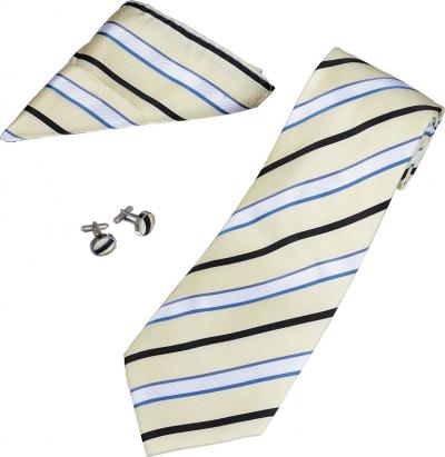 Daniel Yellow Stripe Pattern Tie, Cufflinks and Pocket Square Gift Set