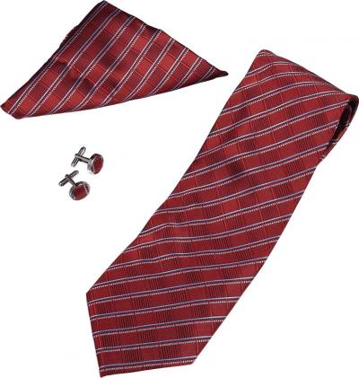 Marcus Red Stripe Pattern Tie, Cufflinks and Pocket Square Gift Set