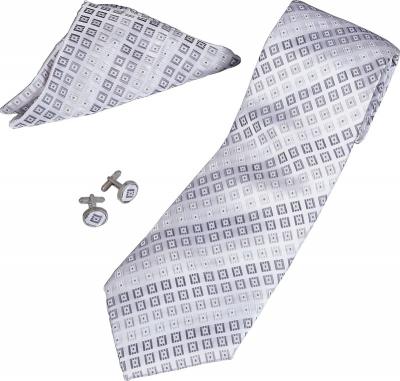 Glacier Gray Diamond Pattern Tie, Cufflinks and Pocket Square Gift Set