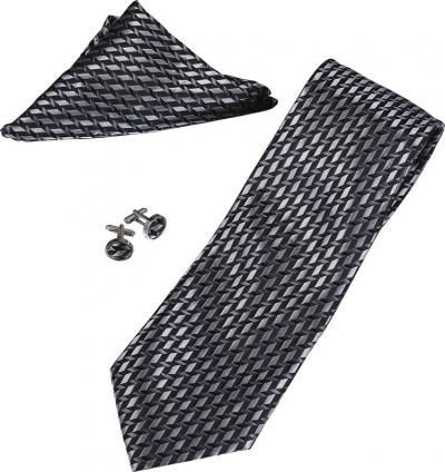 Anthony Grey and Black Stripe Pattern Tie, Cufflinks and Pocket Square Gift Set