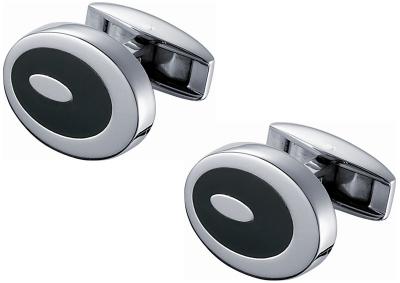Oval Titanium and Black Enamel Cufflinks