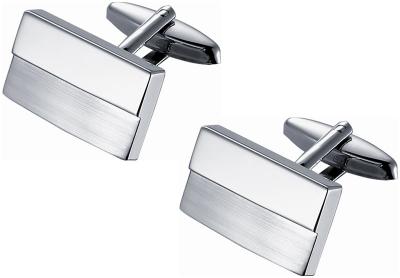 Unique Twin Shade Half Polished Half Brushed Rectangular Rhodium Plated Cufflinks