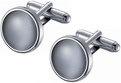Round Gray Catseye Cufflinks in Stainless Steel Frame