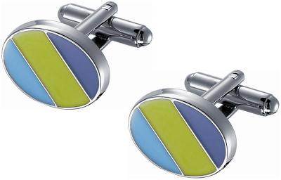 Purple, Green and Blue Enamel Cufflinks In Rhodium Plated Frame