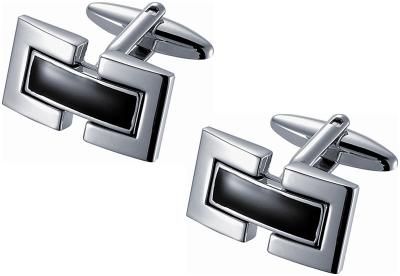 Black Enamel and Rhodium Cufflinks with Dual Brackets
