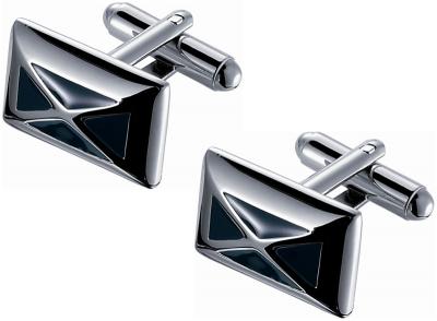 Blue Enamel Cufflinks with Rhodium X Stripes