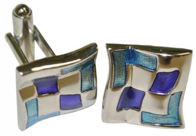 Metallic Blue Enamel and Rhodium Cufflinks