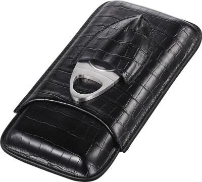 Visol Lincoln Black Leather 3 Finger Cigar Case With Cigar Cutter