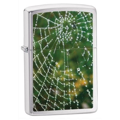 Zippo Spider Web Rain Drops Brushed Chrome Lighter