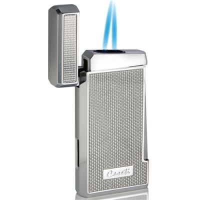Caseti Silver Carbon Fiber Double Torch Flame Cigar Lighter