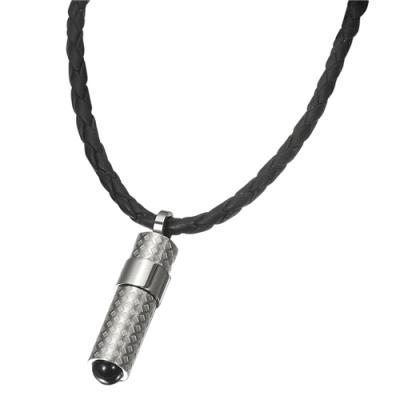 Caseti River Stainless Steel and Onyx Pendant with Leather Rope