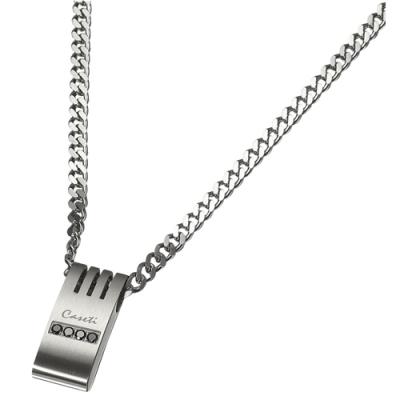 Caseti Kew Stainless Steel and Black Crystal Pendant with Chain