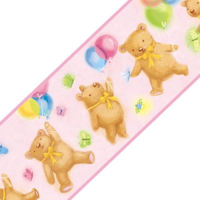 Pink Teddy Bears Balloons Prepasted Wall Border