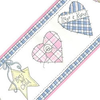Hugs and Kisses Hearts Patches Prepasted Wall Border