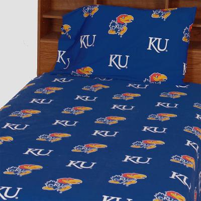 Kansas Jayhawks Bed Sheet Set Collegiate Blue Cotton Bedding
