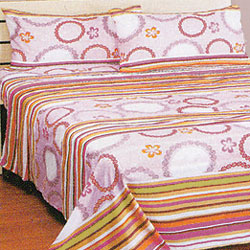 Floral Circles Pink Flowers Bed Sheet Set