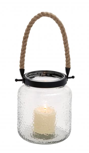 Vintage Canning Jar Glass And Rope Candle Lantern