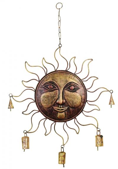 Metal wind sun face chime in golden finish with fine detailing
